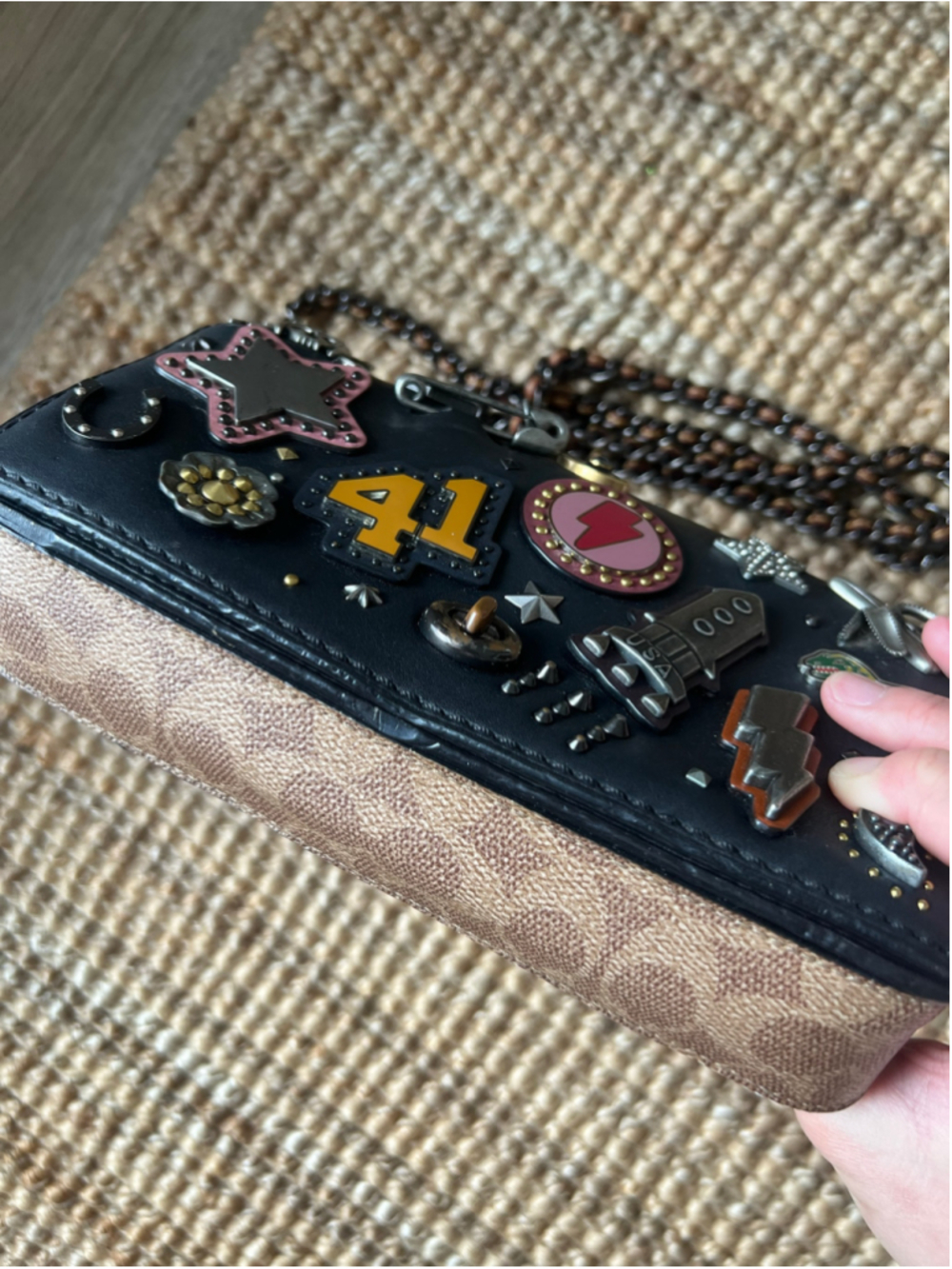 Coach 1941 Black Leather Signature Canvas Souvenir Patch Dinky Crossbody 77916 - Picture 15 of 16